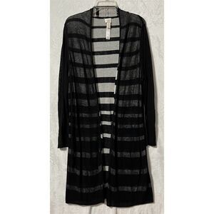Chico's Women's Black Sheer Striped Open Front Cardigan Sweater Size  (US XXL)